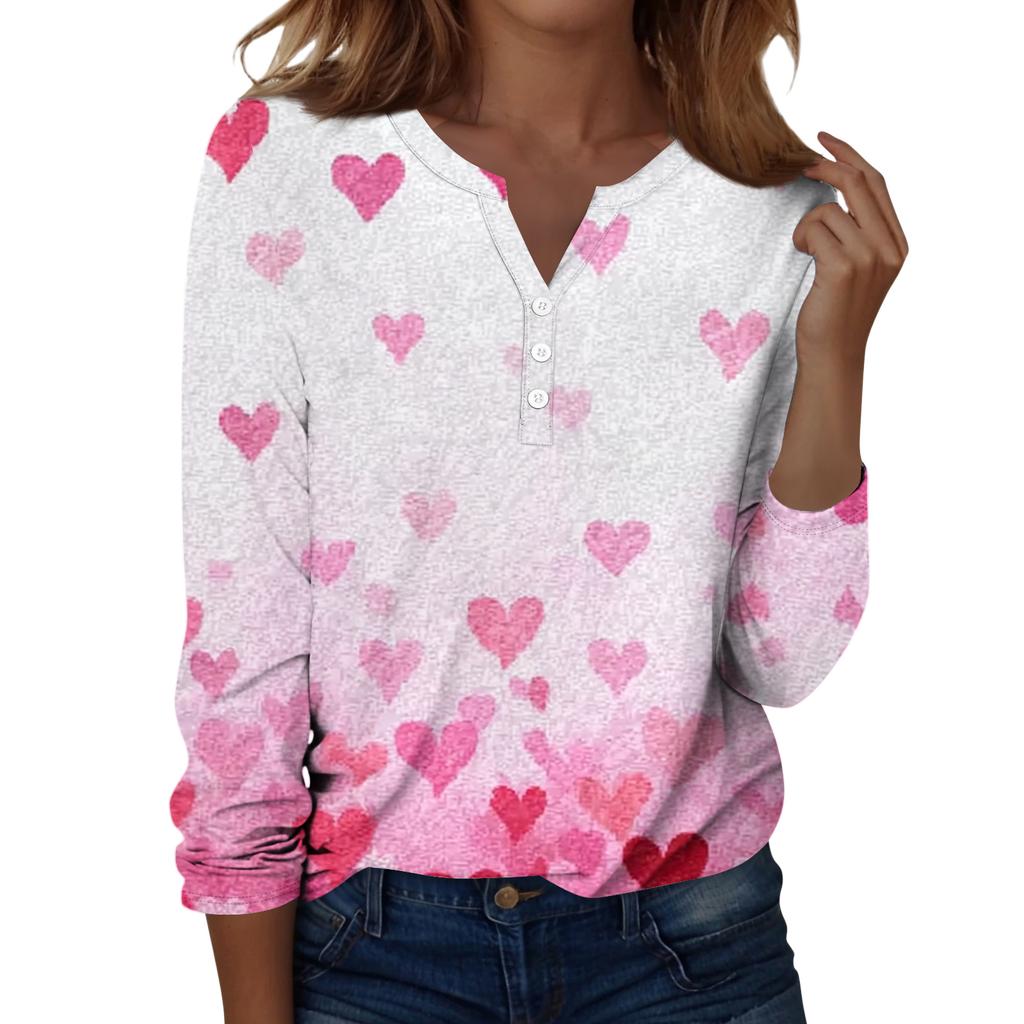 Женская футболка с рождественским принтом на пуговицах с длинным рукавом, повседневная, выходного дня, модная, базовая, с V-образным вырезом, обычная