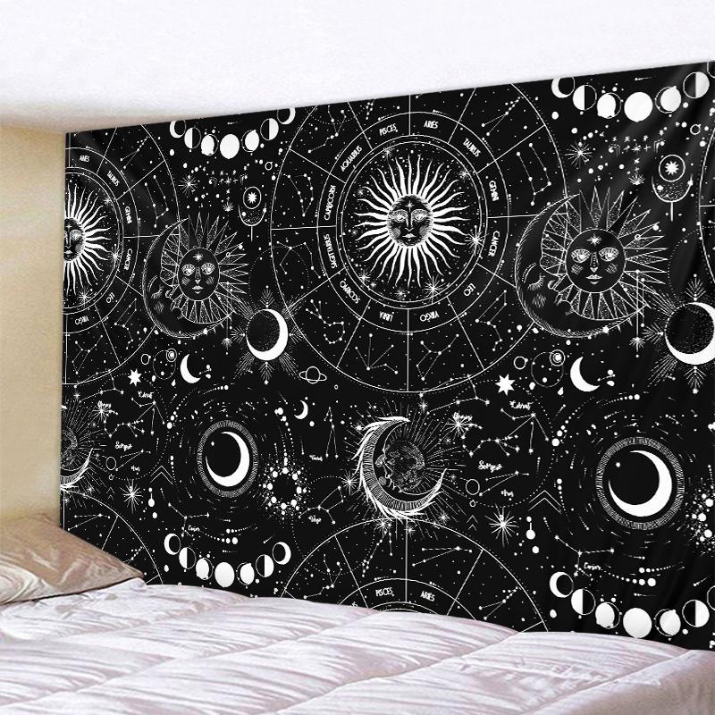 Mandala Black and White Sun and Moon Tapestry Mystical Witchcraft Divination Wall Hanging Hippie Wall Hanging Home Decoration