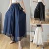 Women Skirt Pants Double-Layer Design Elastic Waist Chiffon Long Pants Solid Color Mesh Gauze Trousers
