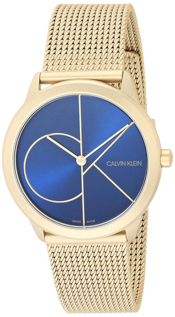 Calvin Klein Size M Minimal Uni Mesh Bracelet with CK Yellow Gold with Blue Quartz Logo, Dial. , Movement.