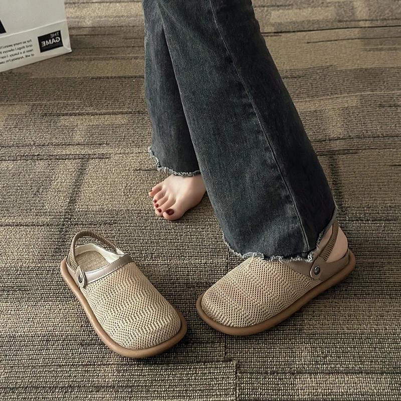 Мода 2024 года, модные хиты продаж, летние новые сандалии с сетчатым носком, женские сандалии с мягкой подошвой и плоским дном, полые, большого размера, двухразовые сандалии