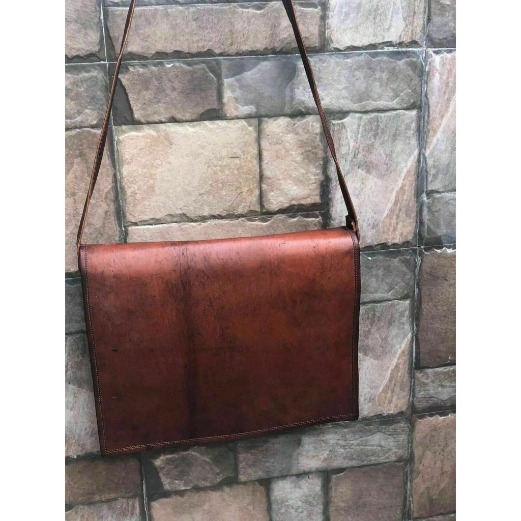 Новая мужская сумка-мессенджер из козьей кожи, настоящая сумка для ноутбука, коричневый портфель