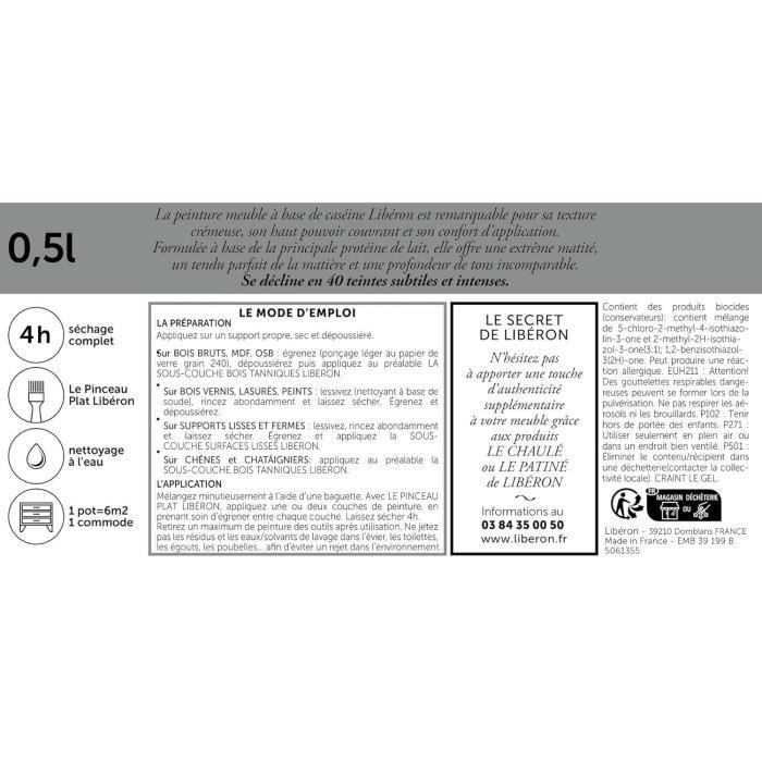 Peinture meuble - LIBERON - Gris Perle - 500 ML - Mat - Naturelle - Intérieur