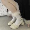 Простые повседневные ретро французские туфли Мэри Джейн на толстом каблуке женские новые осенне-зимние с открытым верхом универсальные белые одинарные туфли