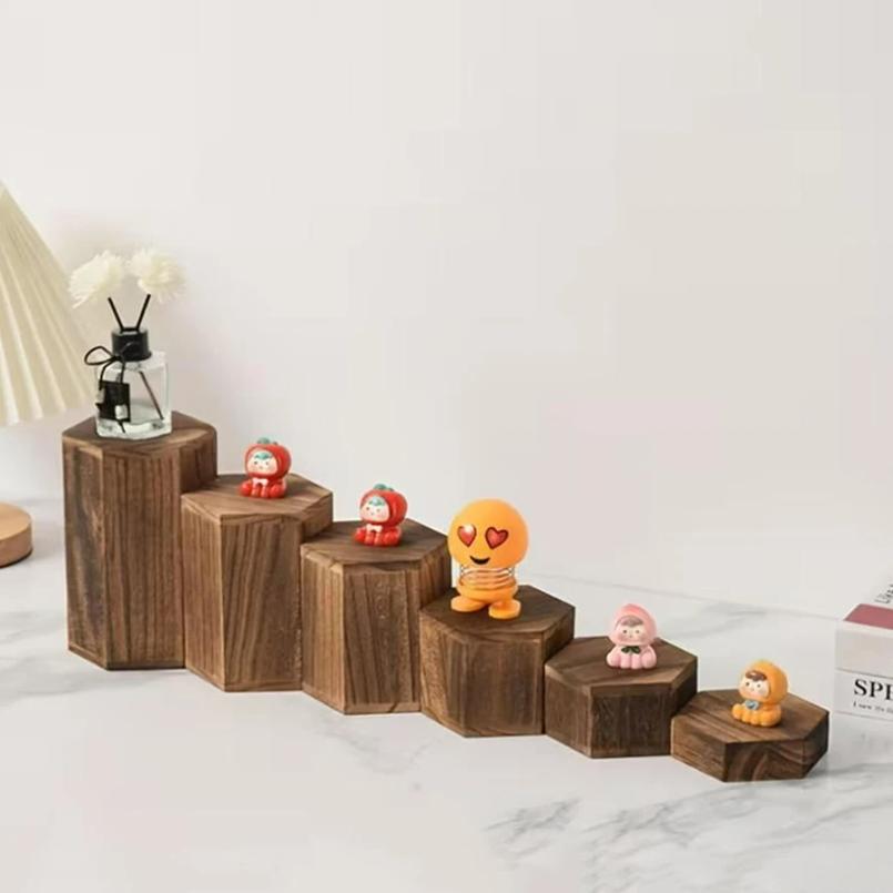 Wooden 6-Piece Hexagonal Display Rack Suitable For Showcasing Jewelry And Accessories Brown Cube Storage Rack Gift Storage