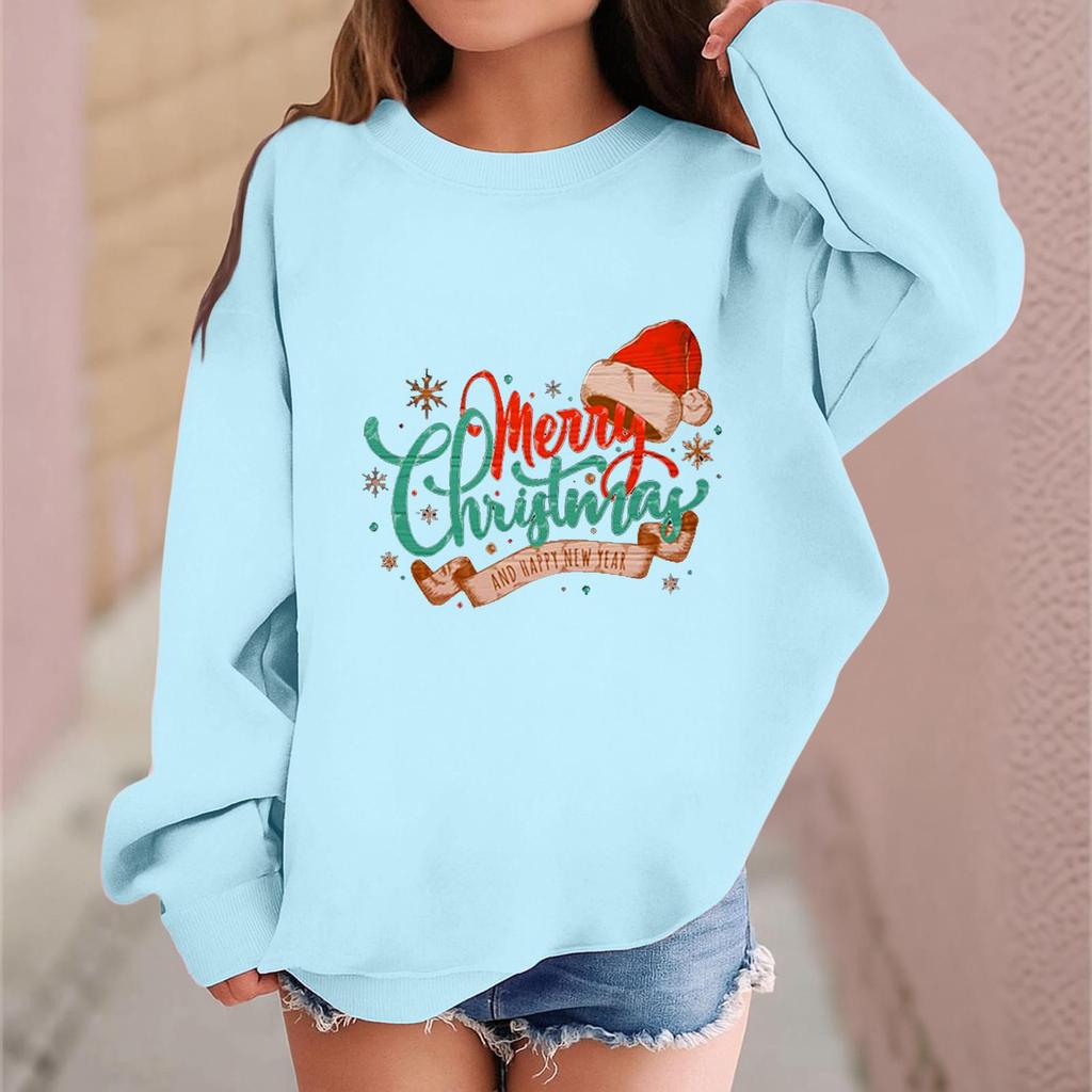 Children's Fashionable Casual Long-sleeved Loose Christmas Print Pullover Sweatshirt