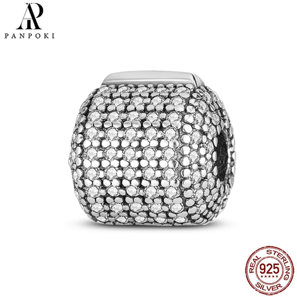 PANPOKI SS925 Sterling Silver Fixed Clip Stopper Beads Fit Bracelets Necklace NEW Luxury Women Gift DIY Jewelry Making