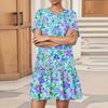 Women's Fashion Casual Round Neck Short Sleeve  Leaf Floral Print Dress