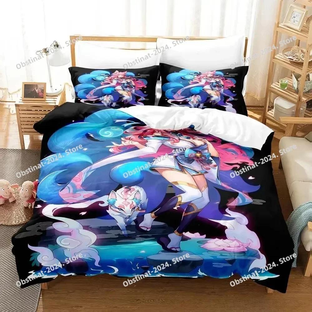Новый игровой комплект постельного белья Spirit Blossom Ahri Single Twin Full Queen King Size Bed Set Adult Kids Bedroom Duvet cover Sets Anime Bed