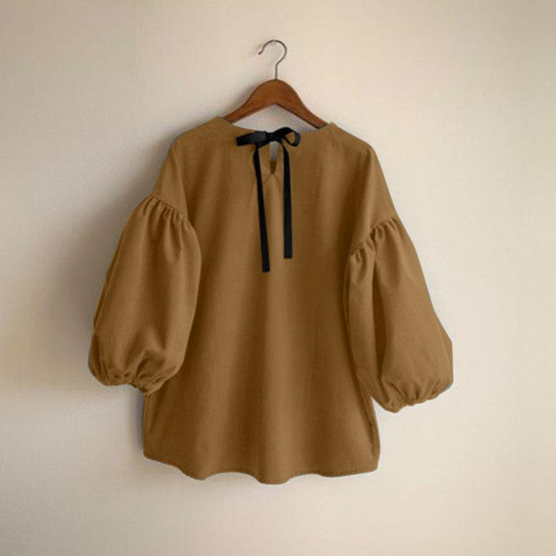 ZANZEA Женская повседневная блузка свободного кроя с рукавом 3/4 и круглым вырезом