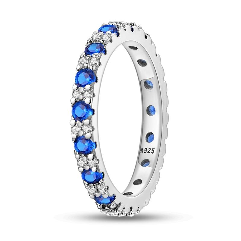 Original 925 Silver Ring Sparking Blue Zircon Rings For Women Girls Jewelry Birthday Anniversary Gifts