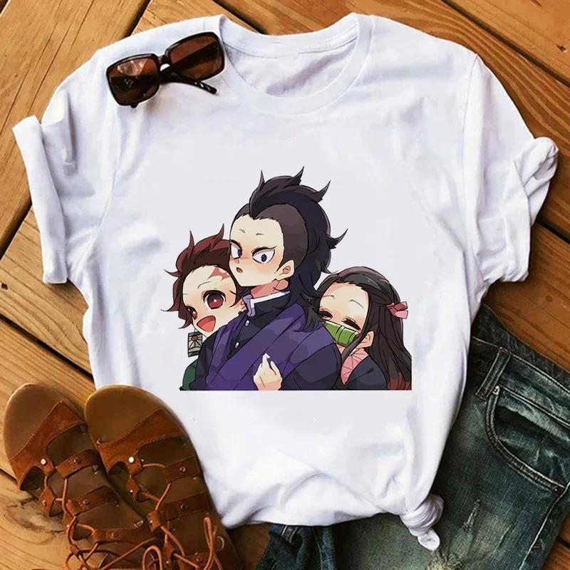 Футболка Kimetsu No Yaiba Kamado Nezuko с графическим принтом для женщин, эстетика Harajuku, белые топы, футболка 2021 года, женская футболка в японском стиле