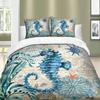 3D Seahorse Duvet Sets Free Shipping Marine Mediterranean Style Bedding Set Teal Ocean Comforter Cover Kid Double Bed Set