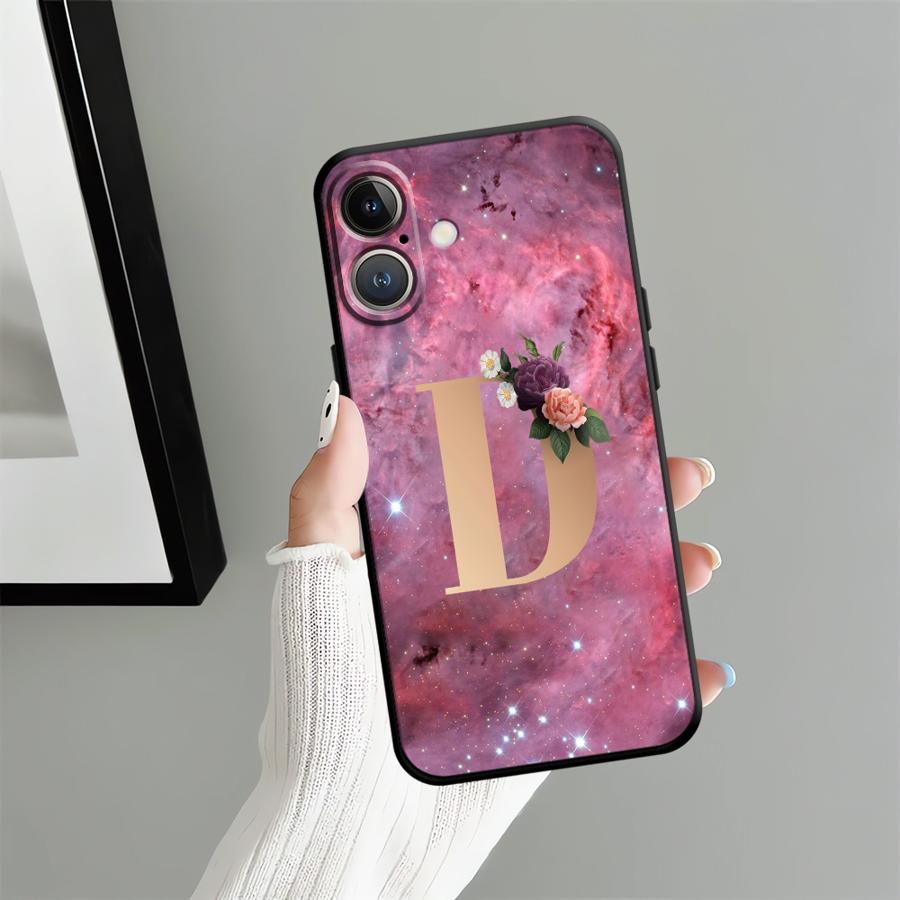 Чехол для телефона Funda для Apple iPhone 17 Pro Max Air 11 XR XS MAX 12 14 13 15 Pro 7 8 16 Цветок Имя Буква C D
