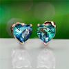 Cute Heart Blue Tourmaline Stud Earrings for Women Charm Wedding Engagement Ear Jewelry