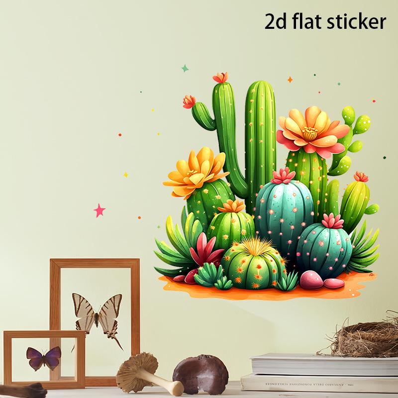 PVC Daisy Cactus Wall Sticker for Bedroom or Children's Room