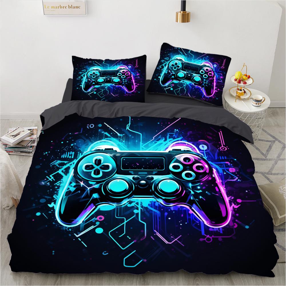 Игровой пододеяльник Кинг/Квин 3D Черный Игровая ручка Постельное белье для детей Подростков Мальчиков Мужчин Геймер Декор для спальни Покрывало Наволочка