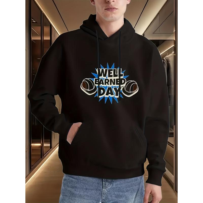 Pullover Hoodie Sweatshirt, Polyester Fabric, Loose Fit Casual Hooded Sweatshirt
