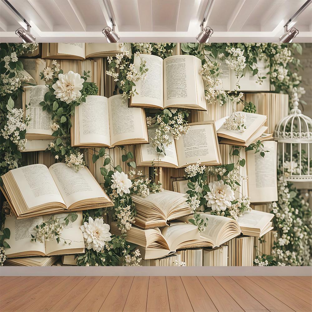 1 шт. баннер-фон с цветочным книжным узором, подходит для праздничных торжеств, украшения сада, юбилеев, тематических вечеринок