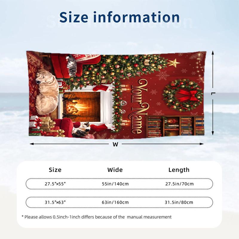 Soft Beach TowelChristmas Custom Name Print Towel For Bathroom Beach Indoor Decor Holiday Gift