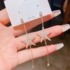 Copper-plated real gold silver needles full of zircon, simple stars, fringed earrings, advanced sense, thin temperament, trendy exaggerated earrings