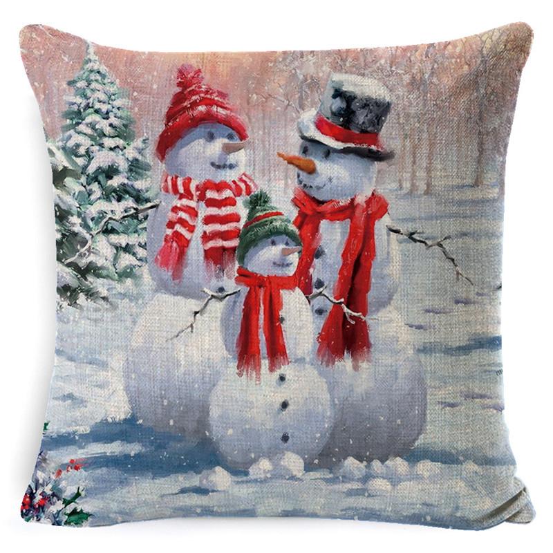Christmas Snowman Pillowcase Living Room Decoration Linen Pillowcase New Year Santa Claus Christmas Sofa Cushion Cover