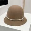 French Style Fisherman Hat Solid Color Woolen Bucket Hat Elegant Flower Topper Hat  Autumn Winter