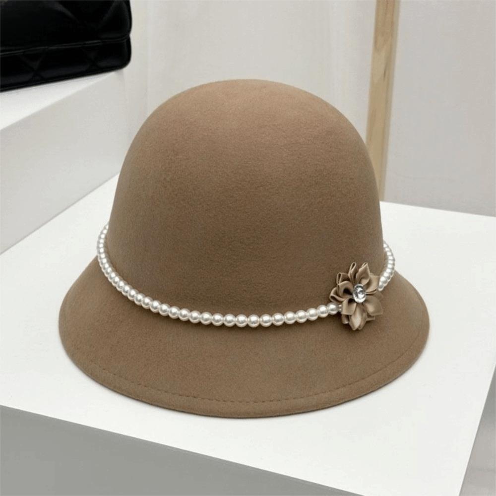 French Style Fisherman Hat Solid Color Woolen Bucket Hat Elegant Flower Topper Hat  Autumn Winter