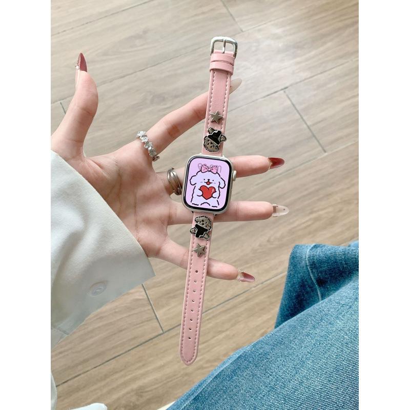 Совместимый кожаный ремешок для Apple Watch 11, iWatch 109876E, Huawei GT5 и Xiaomi 9 Pro - Дизайн «Звездный щенок»
