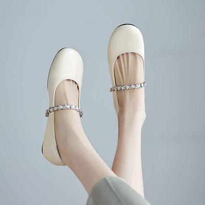 Модные весенние туфли из коровьей кожи размером 42 41, красивые туфли на плоской подошве с круглым носком для женщин, балетные туфли в стиле кристаллов, неглубокие туфли на плоской подошве