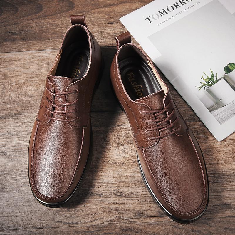 Brand Man Leather Shoes Rubber Sole Casual Oxford Size 37-45 Men's Office Business Dress Flats Mens Split Leather Wedding Shoes