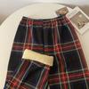 Women's High-Waisted Fleece-Lined Wool Plaid Wide-Leg Pants