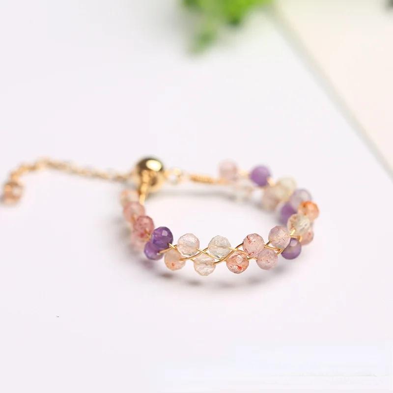 Natural Crystal Ring For Women Agate Tourmaline Moonstone Pearl Faceted Adjustable Winding Wire Ring Wedding Jewelry
