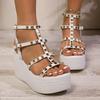 Fashion 2025 New Platform High Heels Sandals Women Designer Open Toe Studded Solid Color Wedges Sexy Runway Party Summer Shoes