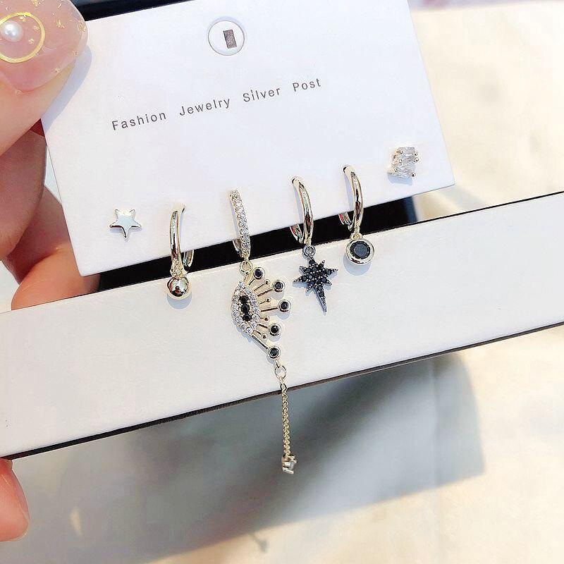 Новейший дизайн, комплект серег-колец в форме звезд с синими фианитами, модные серьги с микро-инкрустацией из циркония для женщин, комплект из 6 предметов