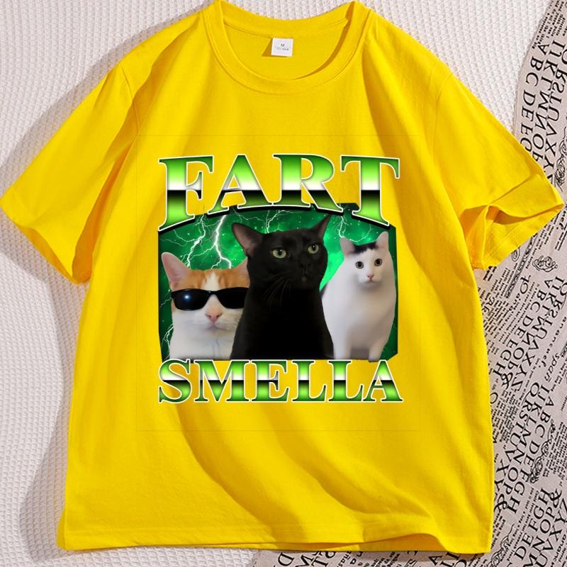 Fart Smella Funny Cat Tshirt Women Casual Silly Cats Tee Shirt Weird Tees Round Neck Short Sleeve Tees Clothes Women clothing