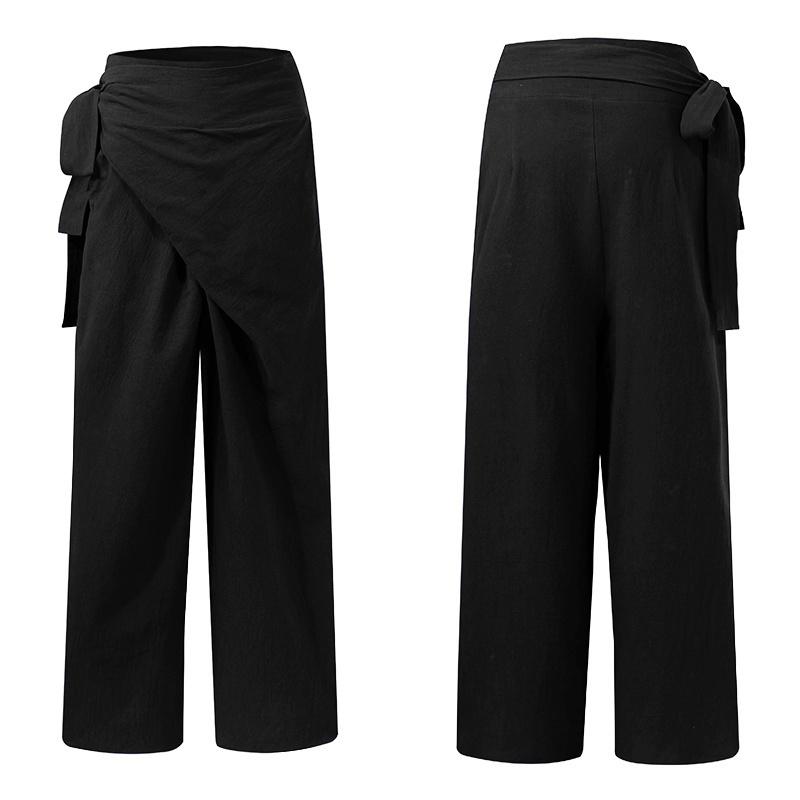 Женские широкие брюки из хлопка и льна с поясом на талии, повседневные свободные длинные брюки размера плюс, Палаццо