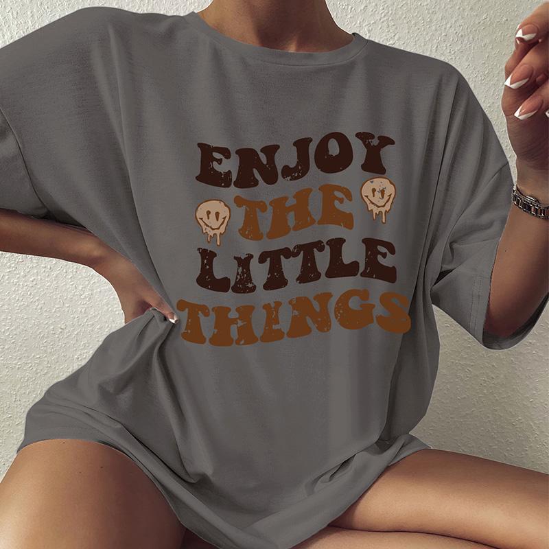 Цветная футболка большого размера Enjoy The Little Things, свободная футболка со смайликом и позитивными высказываниями, женская модная повседневная хлопковая эстетичная футболка
