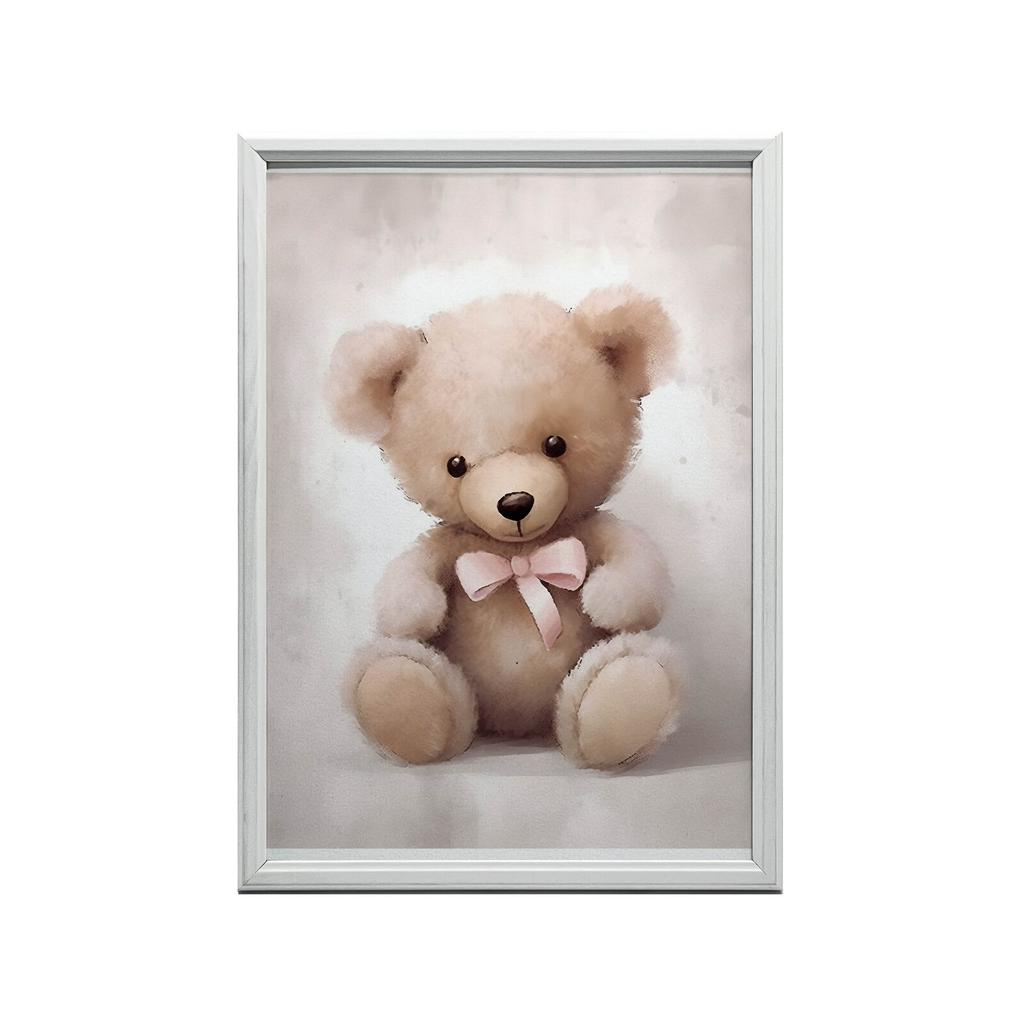 Мишка с розовым бантом Мишка с розовым бантом, 30X40 см, Алюминиевая рама черная, Матовая бумага 230 г/м2