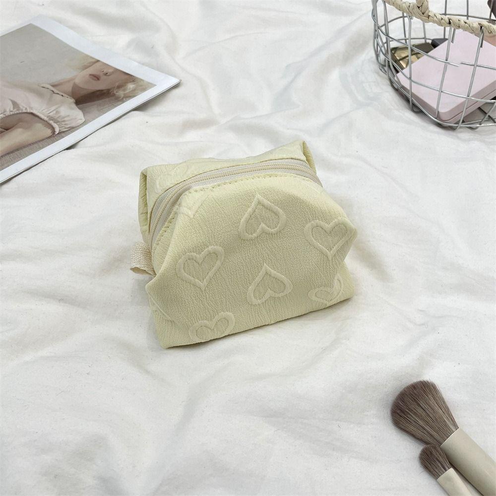 Multifuctional Mini Cosmetic Bag Heart Embroidery Lipstick Bag Simple Small Makeup Bag Travel