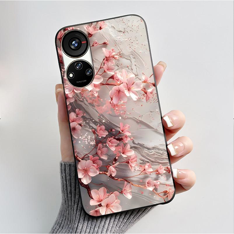 Чехол с принтом для ZTE Blade V40S / Axon 40 SE / Blade V70 Pro Мягкий силиконовый Черный корпус Милый цветочный мультяшный чехол