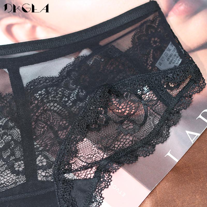 DKGEA 3 шт. черные сексуальные трусики с низкой посадкой женское нижнее белье кружевные трусы прозрачные трусы
