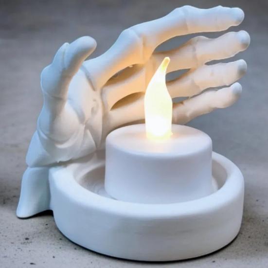 Подсвечник в виде руки-череп, напечатанный на 3D-принтере, подсвечник в виде скелета, готический настольный подсвечник в виде черепа для вечеринки на Хэллоуин, домашний декор интерьера