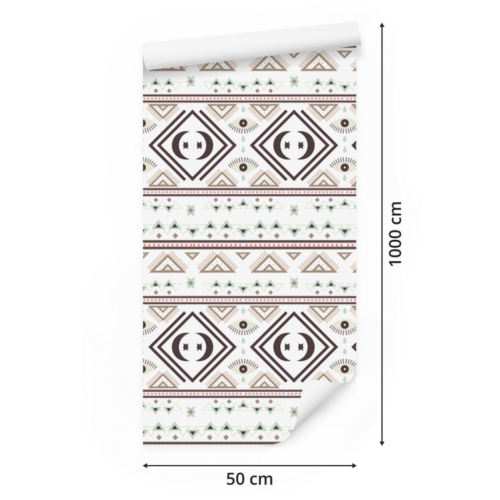 Ethnic Pattern Wallpaper Burgundy, Beige and Light Gray 50x1000