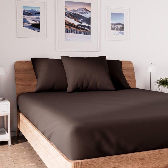 Drap housse en coton 140x190 cm JERSEY brun, par Soleil d'ocre