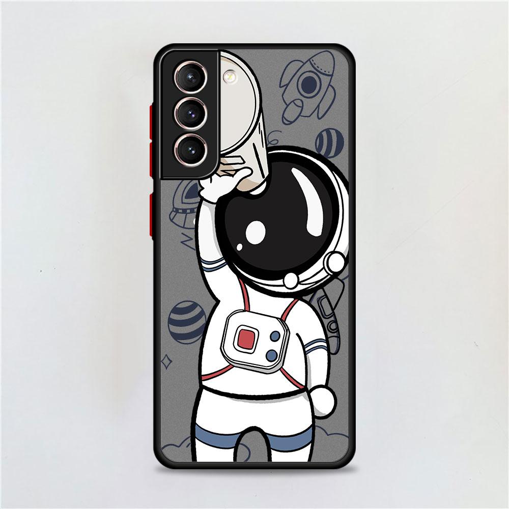 Симпатичный матовый чехол Astronaut для Samsung Galaxy S22 S20 S21 FE S10 S9 Plus S8 Capa Note 20 Ultra 10 Lite Phone Fundas