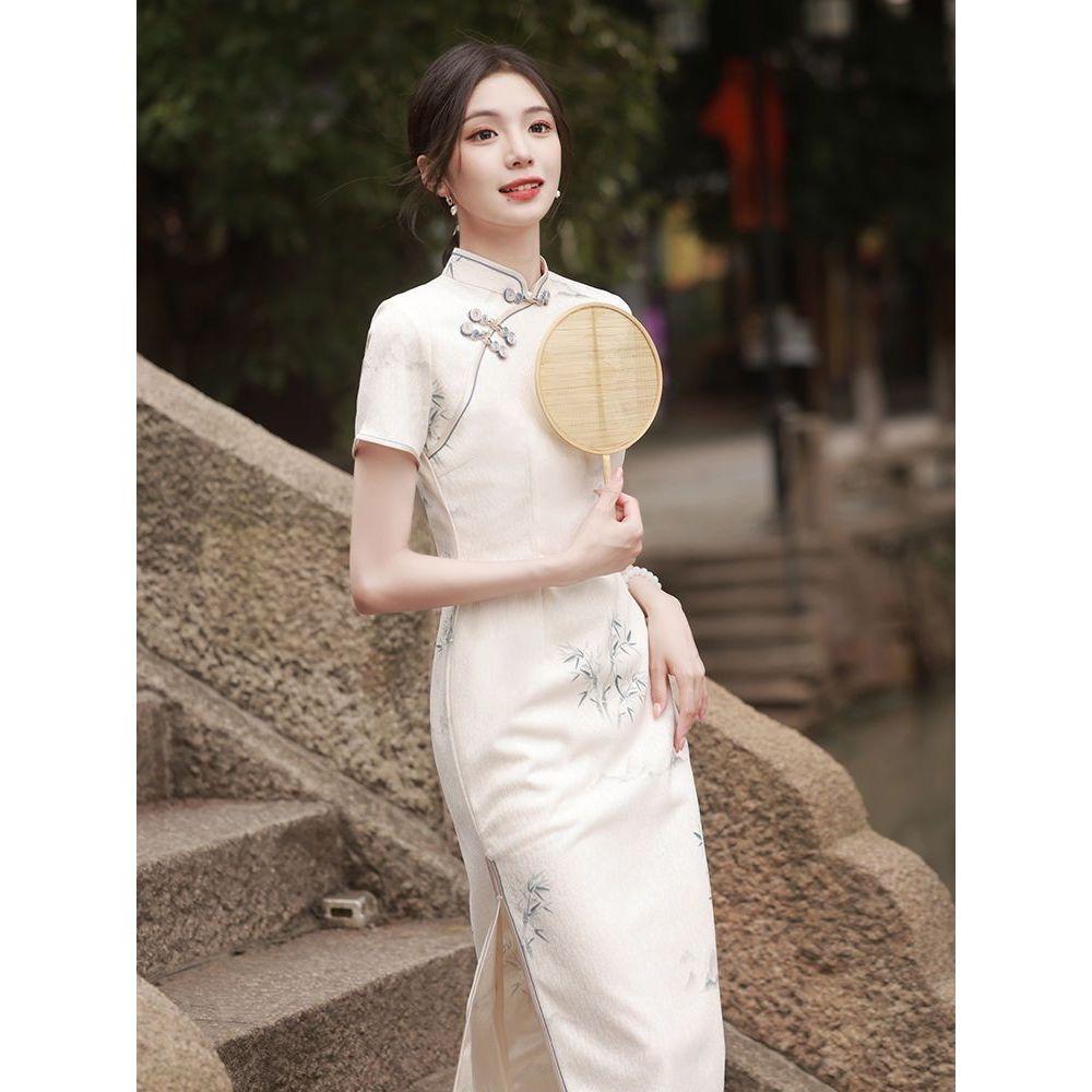 Улучшенное платье Cheongsam в китайском стиле, повседневное ретро-рисование тушью, платье средней длины для женщин