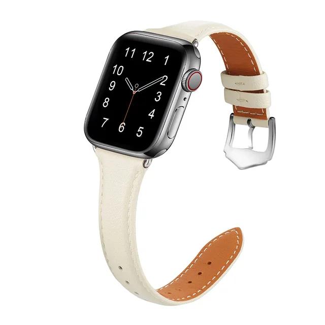 Slim Thin Genuine Leather Strap for apple Watch Series Small Waist Pin Buckle Universal Watch Strap