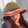 Летняя вязаная панама-ведро в радужную полоску для женщин, складная вязаная панама, женский пляжный козырек