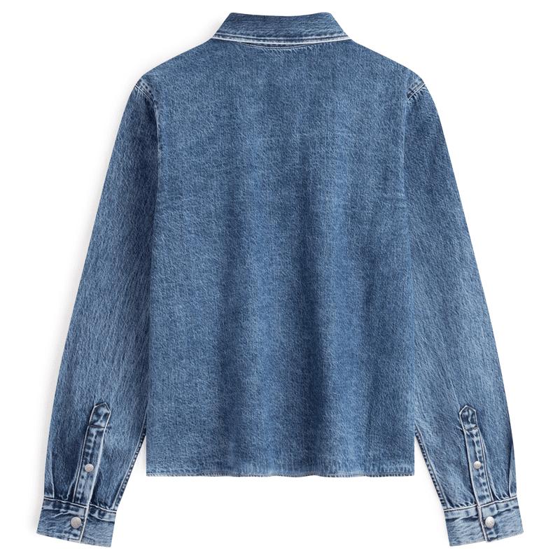 Calvin Klein Рубашка с длинным рукавом из чистого хлопка с вышитыми буквами и вышитыми нашивками, женские рубашки светло-голубого цвета J223851